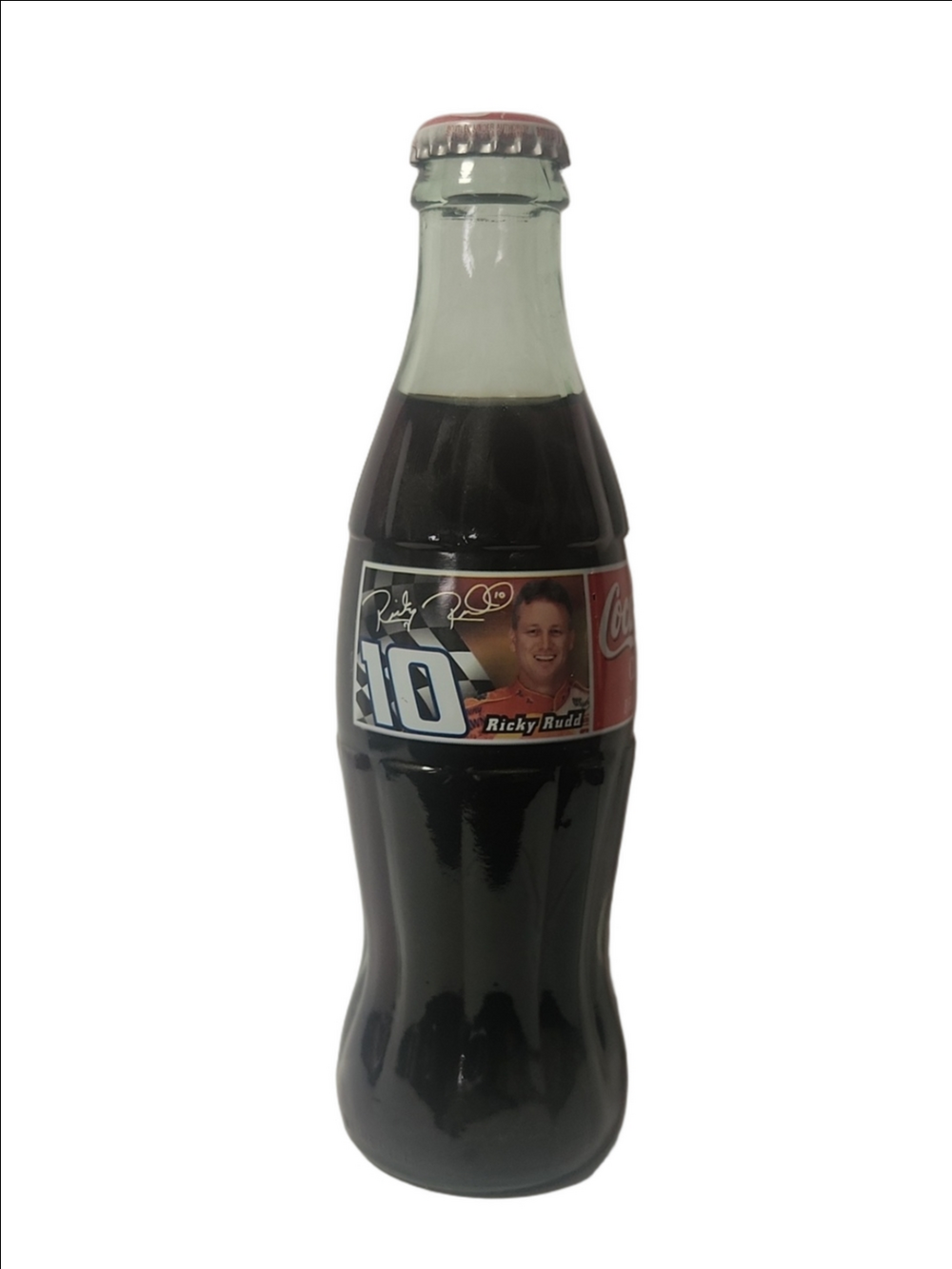 Coca-Cola Ricky Rudd # 10 Glass Bottle with Red Label and Green-Tinted Neck